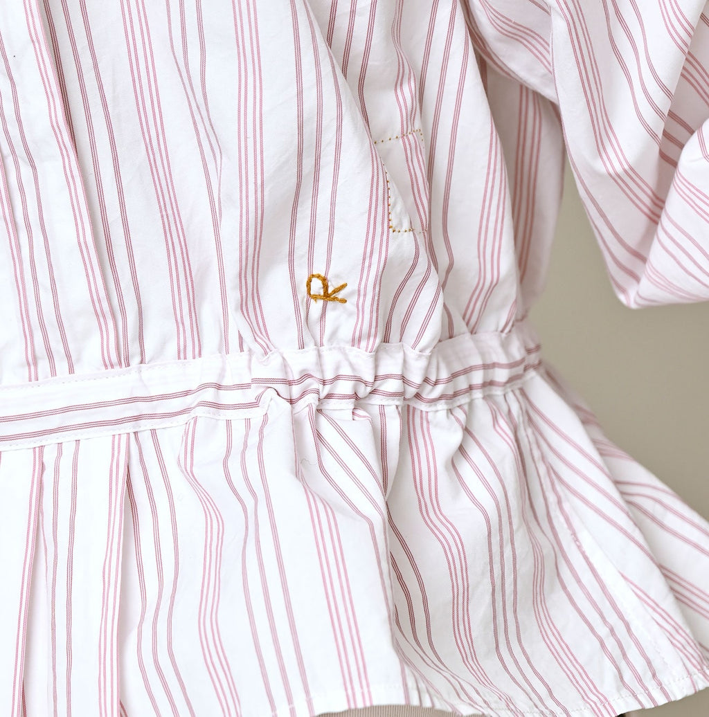 No.180 Miko Tuck Blouse Pink Stripes Detail