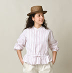 No.180 Miko Tuck Blouse Pink Stripes Female Model