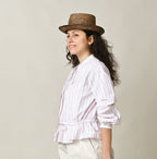 No.180 Miko Tuck Blouse Pink Stripes Female Model