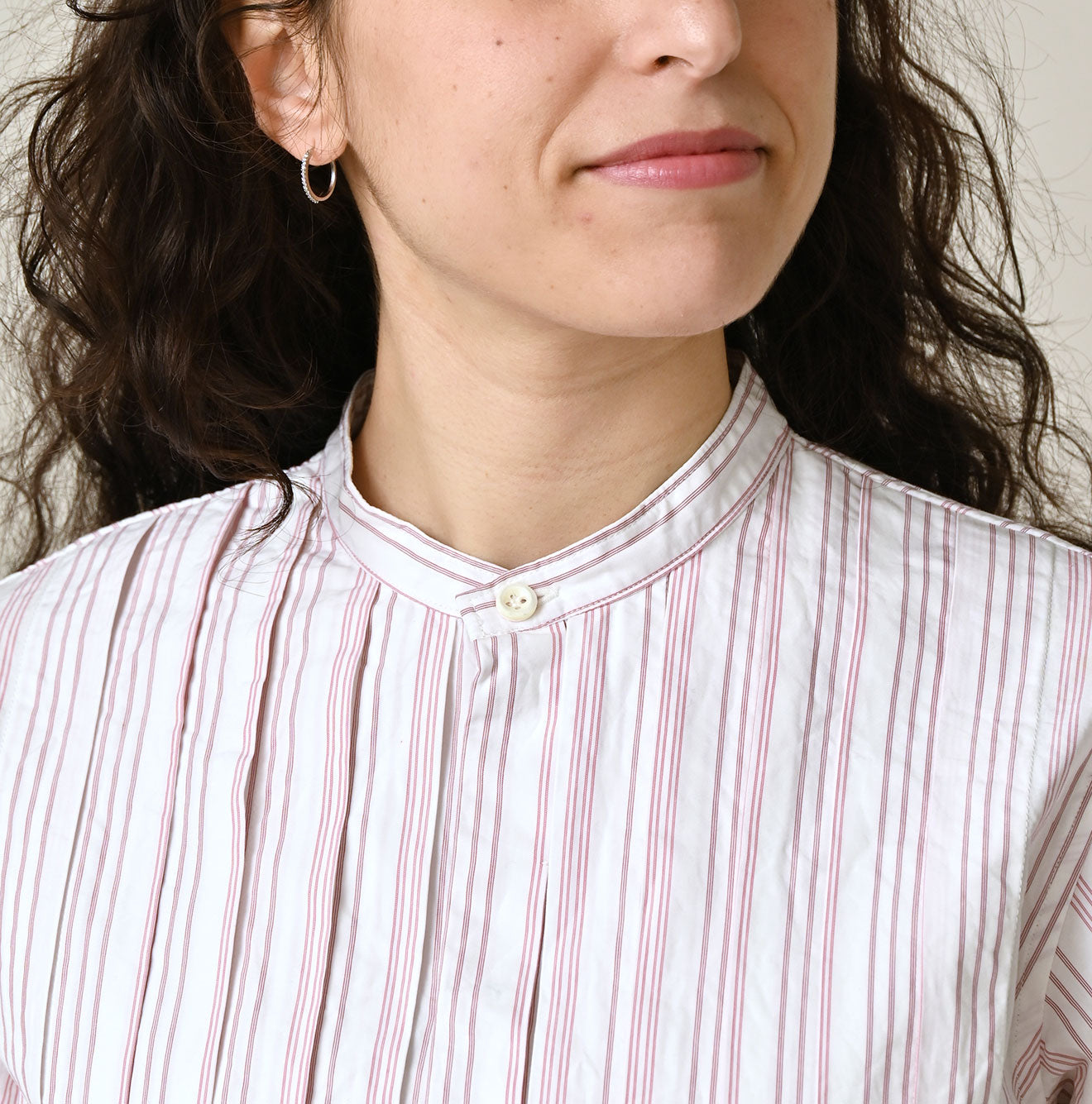 No.180 Miko Tuck Blouse Pink Stripes Detail