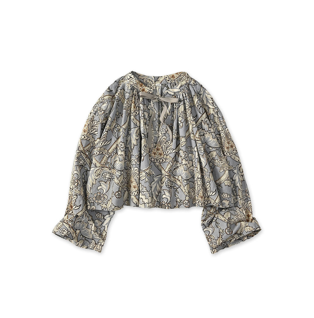 Indian Khadi Flower Sarasa Print Chou Chou Smock Blouse Saxe