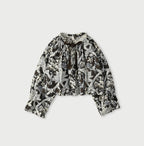 Indian Khadi Flower Sarasa Print Chou Chou Smock Blouse Brown