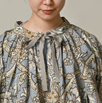 Indian Khadi Flower Sarasa Print Chou Chou Smock Blouse Detail