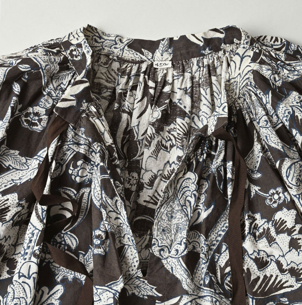 Indian Khadi Flower Sarasa Print Chou Chou Smock Blouse Detail