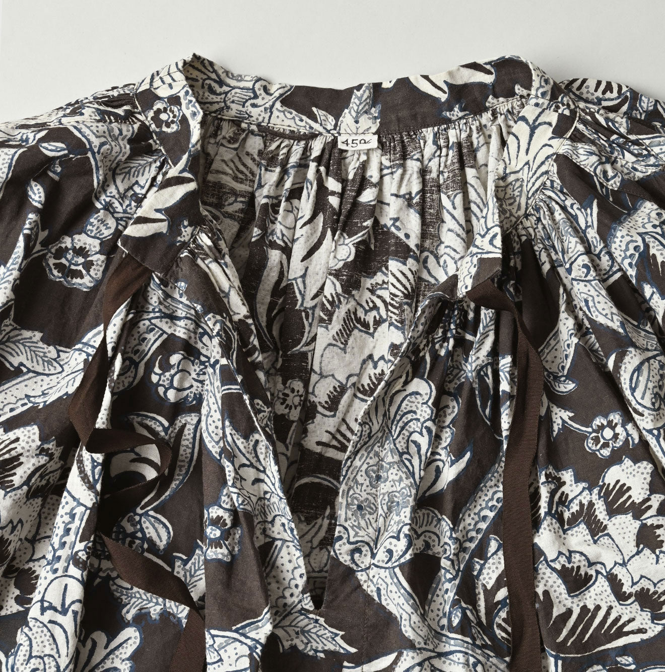 Indian Khadi Flower Sarasa Print Chou Chou Smock Blouse Detail