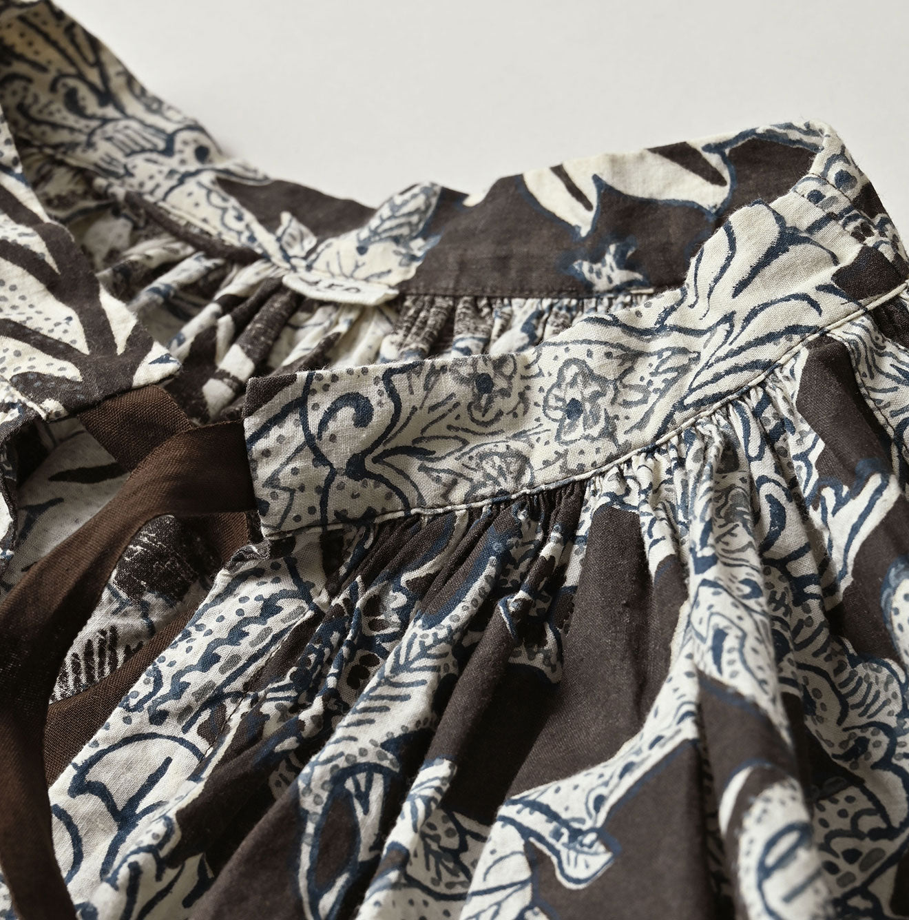 Indian Khadi Flower Sarasa Print Chou Chou Smock Blouse Detail