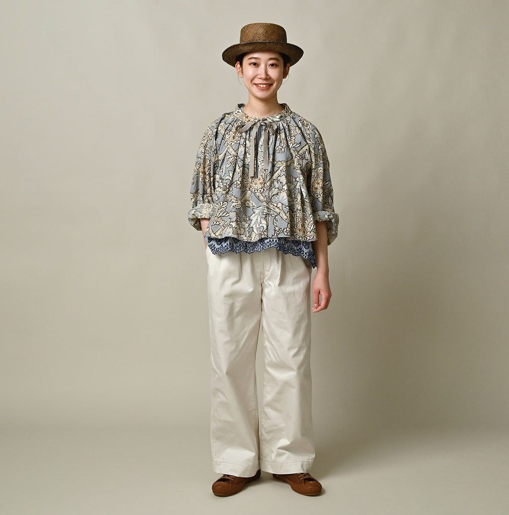 Indian Khadi Flower Sarasa Print Chou Chou Smock Blouse Female Model
