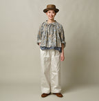 Indian Khadi Flower Sarasa Print Chou Chou Smock Blouse Female Model