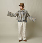 Indian Khadi Flower Sarasa Print Chou Chou Smock Blouse Female Model