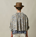 Indian Khadi Flower Sarasa Print Chou Chou Smock Blouse Female Model