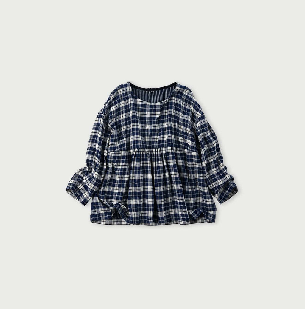 Indigo Fuwafuwa Double Woven Tiered Blouse