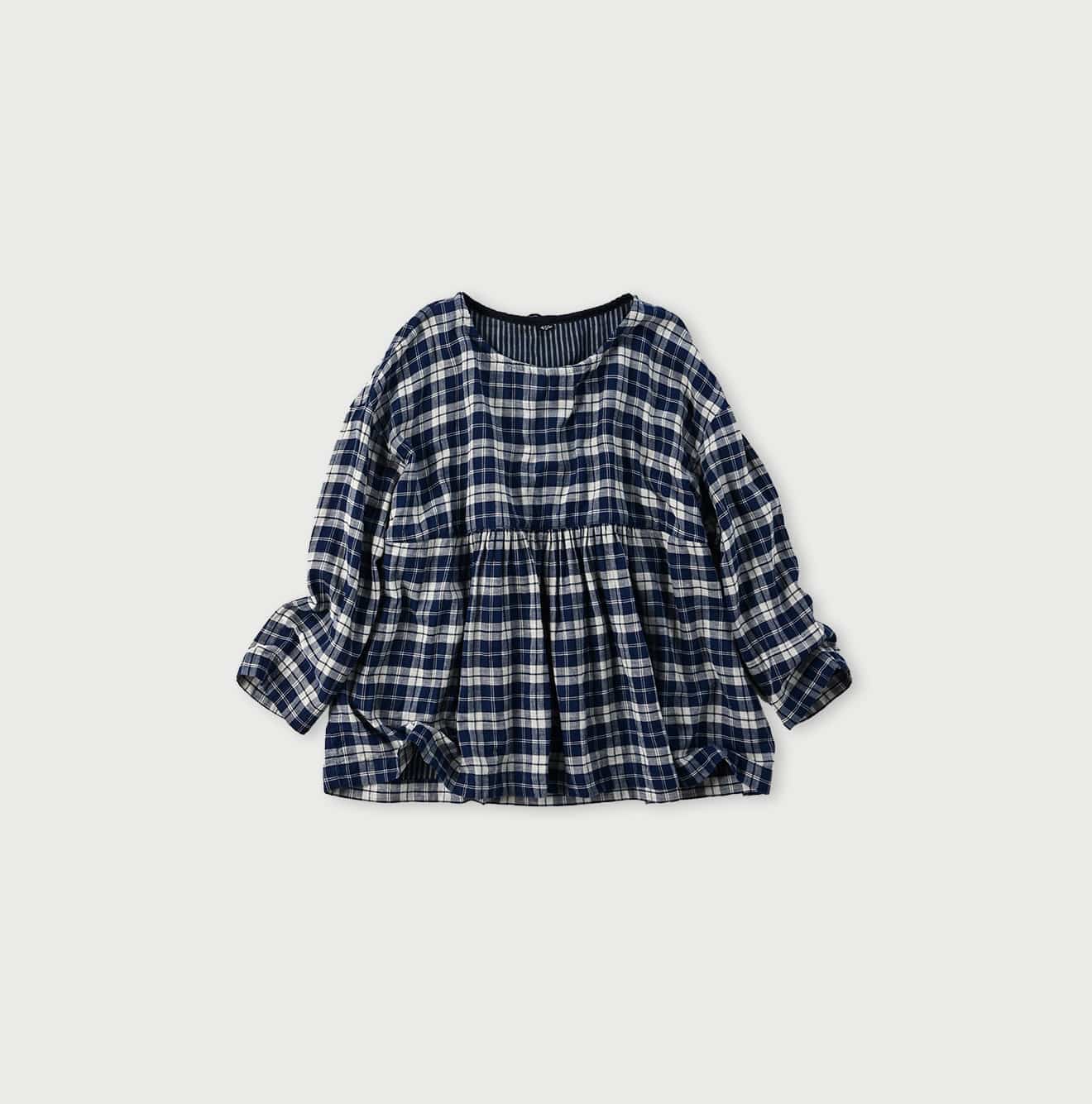 Indigo Fuwafuwa Double Woven Tiered Blouse