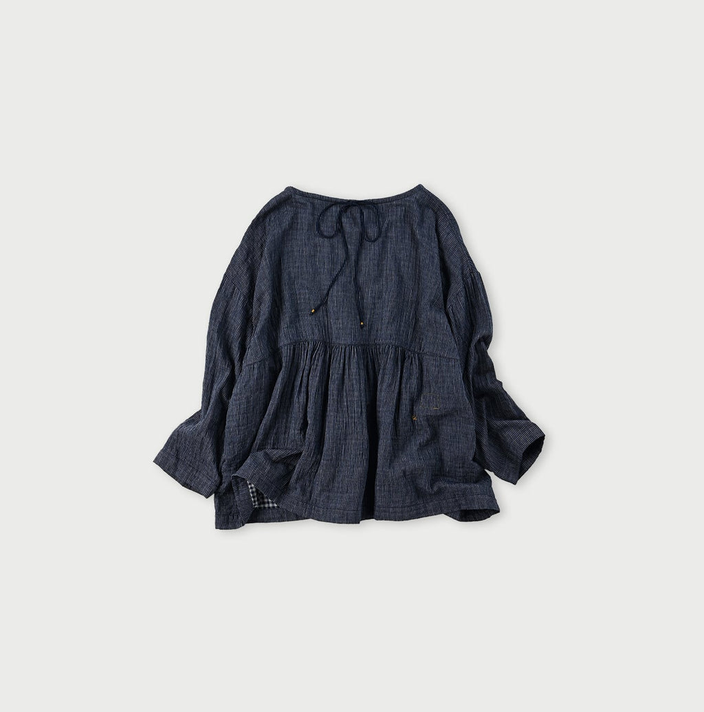 Indigo Fuwafuwa Double Woven Tiered Blouse Back