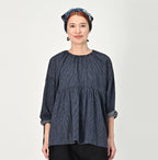 Indigo Fuwafuwa Double Woven Tiered Blouse Female Model