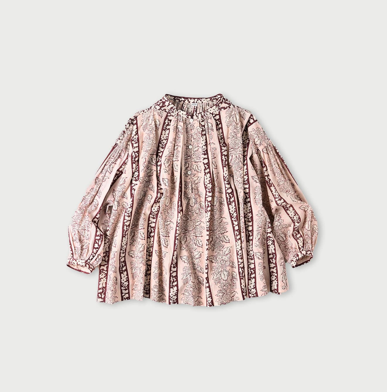 Indian Striped Flower Block Print Smock Blouse Pink