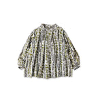 Indian Striped Flower Block Print Smock Blouse Green