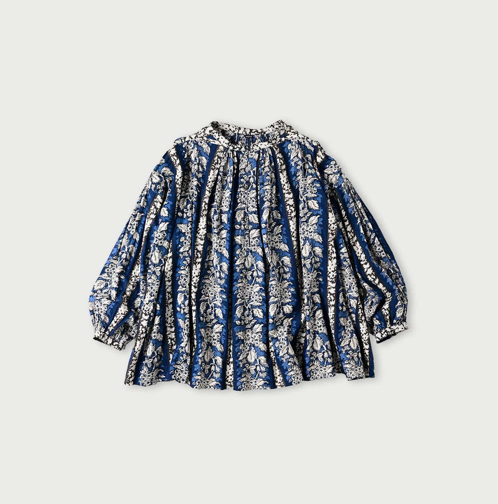 Indian Striped Flower Block Print Smock Blouse