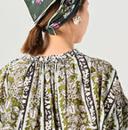Indian Striped Flower Block Print Smock Blouse Detail