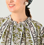 Indian Striped Flower Block Print Smock Blouse Detail