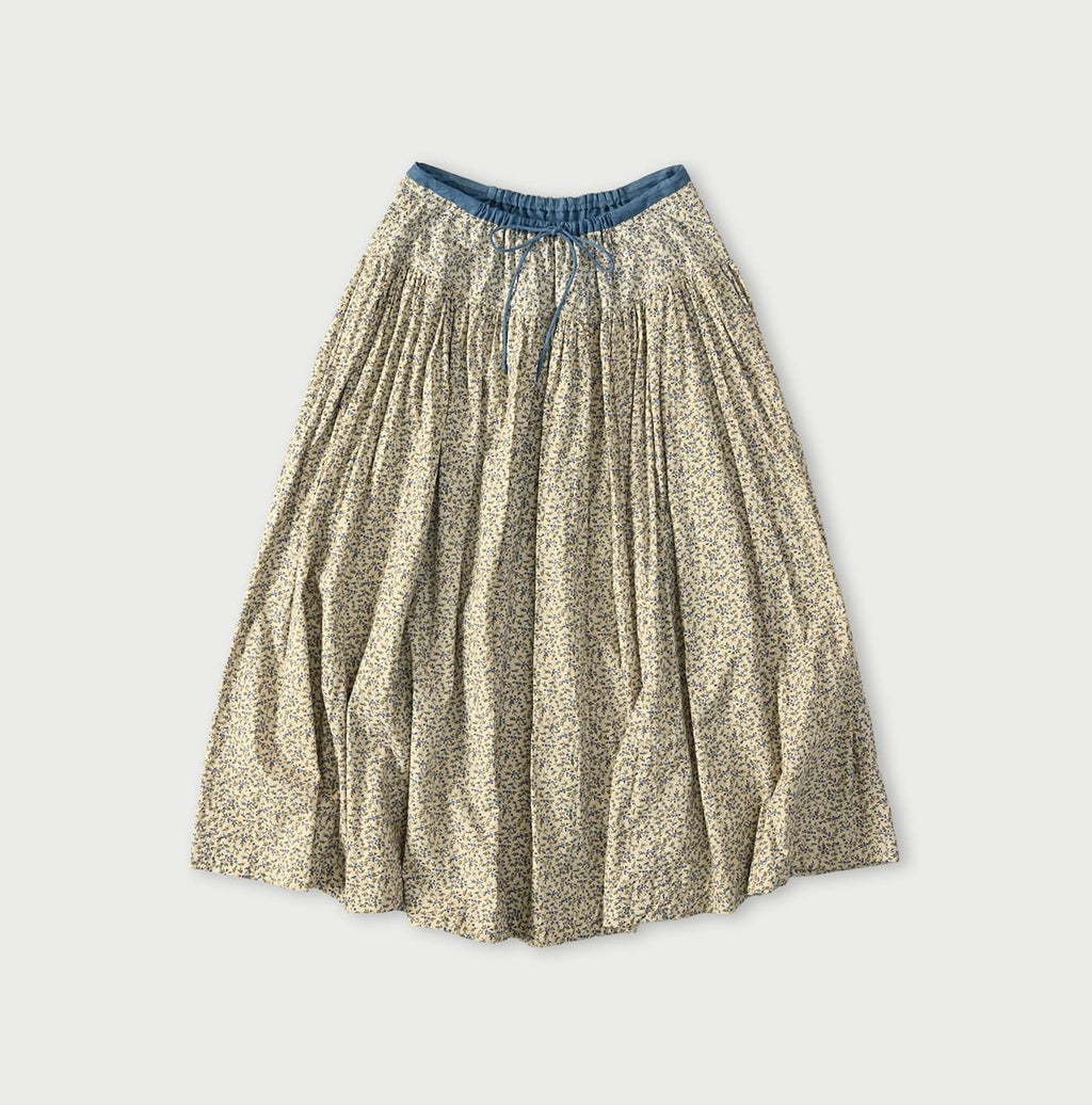 Ivy Flower Print Easy Gather Skirt Blue