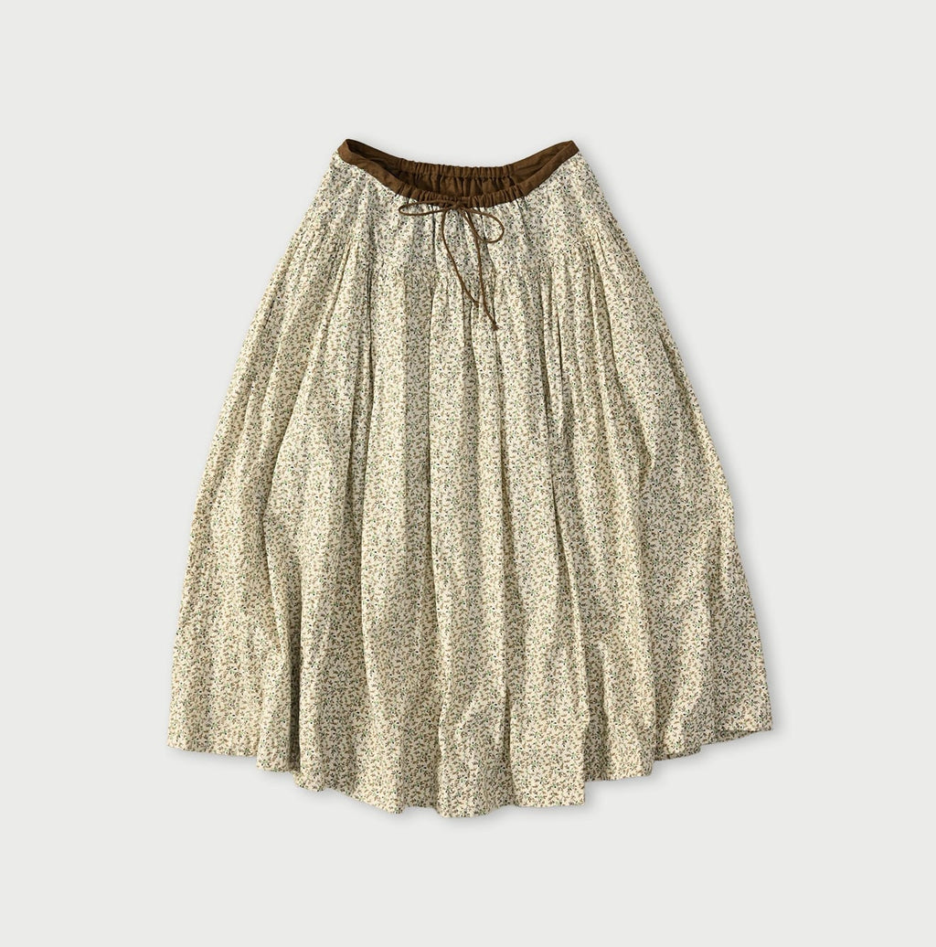 Ivy Flower Print Easy Gather Skirt Brown