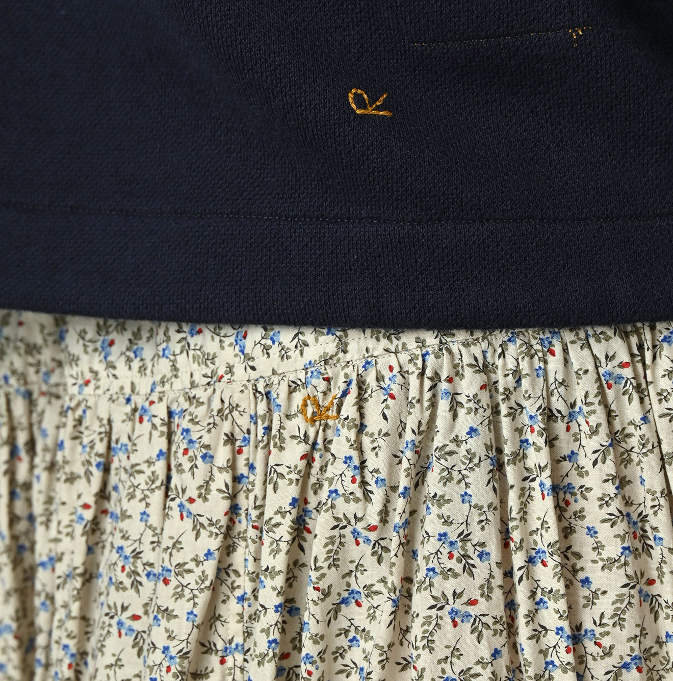 Ivy Flower Print Easy Gather Skirt Detail