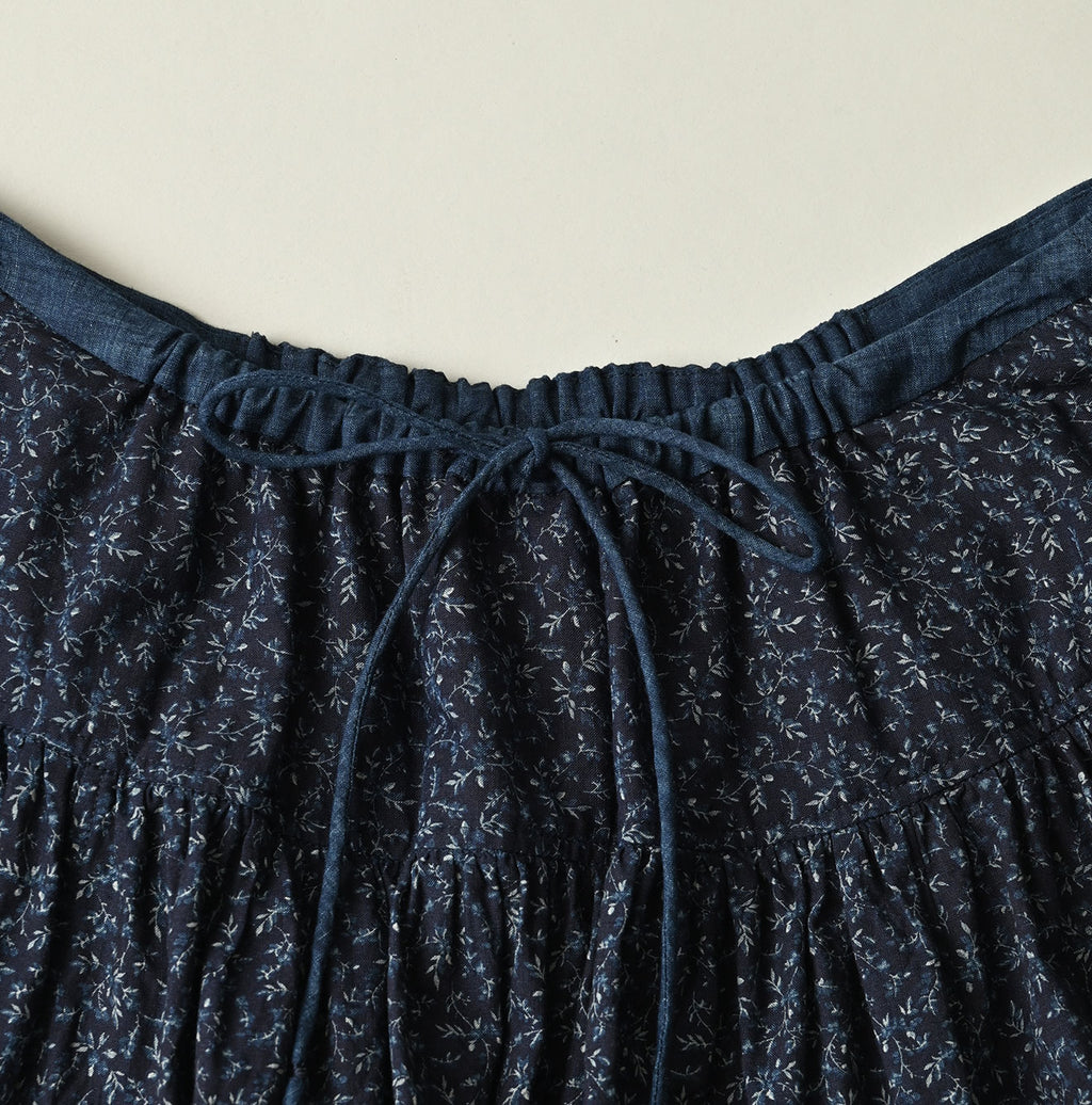 Indigo Ivy Flower Print Easy Gather Skirt Detail