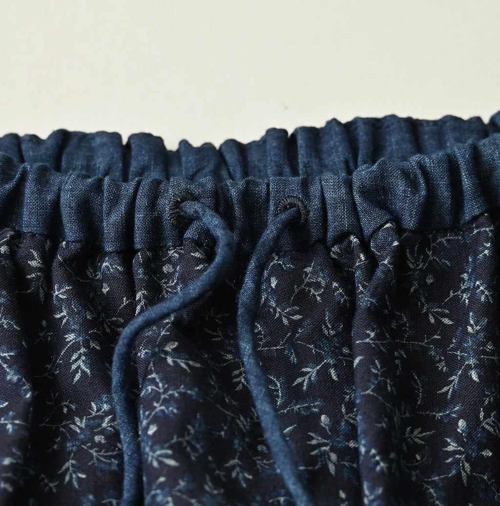 Indigo Ivy Flower Print Easy Gather Skirt Detail
