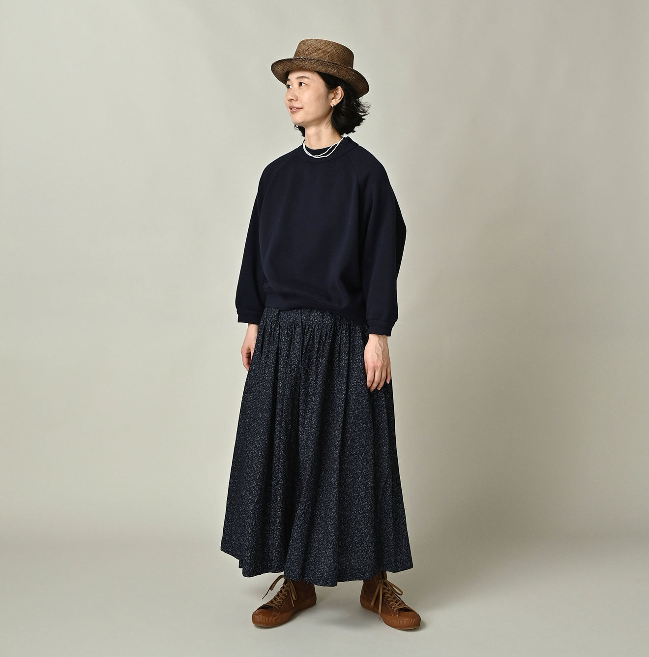 Indigo Ivy Flower Print Easy Gather Skirt Female Model