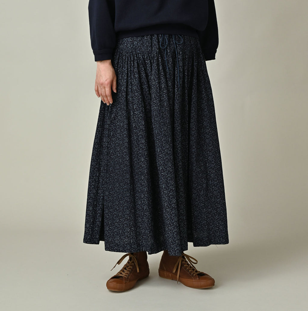 Indigo Ivy Flower Print Easy Gather Skirt Female Model