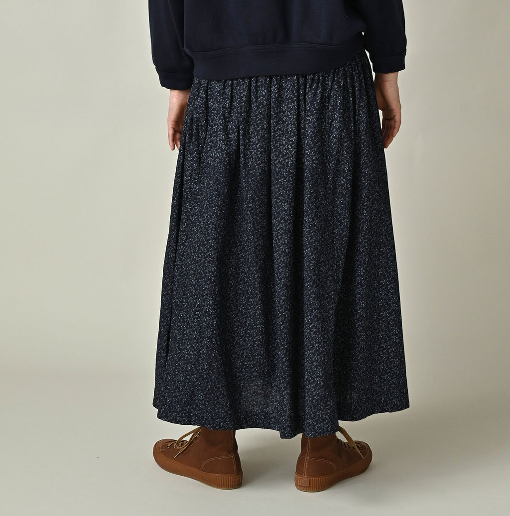 Indigo Ivy Flower Print Easy Gather Skirt Female Model