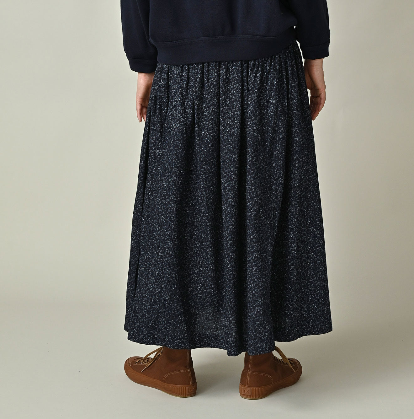 Indigo Ivy Flower Print Easy Gather Skirt Female Model