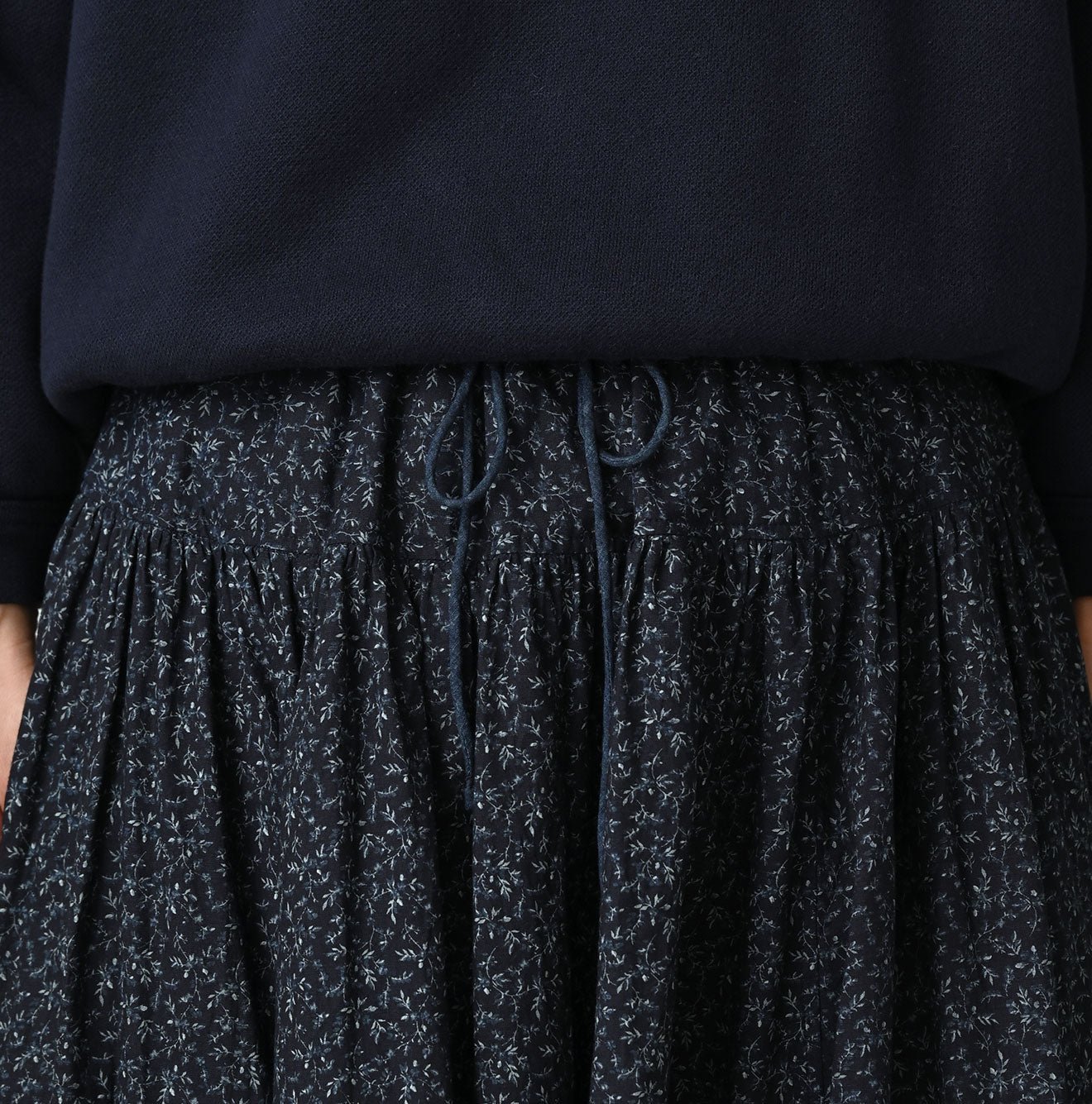 Indigo Ivy Flower Print Easy Gather Skirt Detail