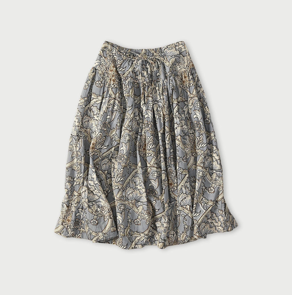 Indian Khadi Flower Sarasa Print Easy Gather Skirt Saxe