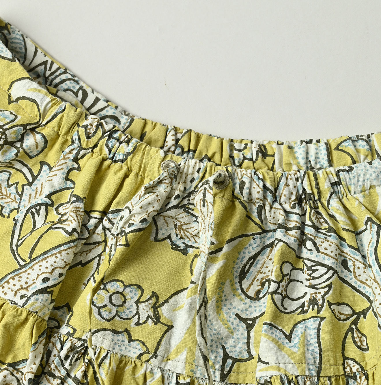 Indian Khadi Flower Sarasa Print Easy Gather Skirt Detail