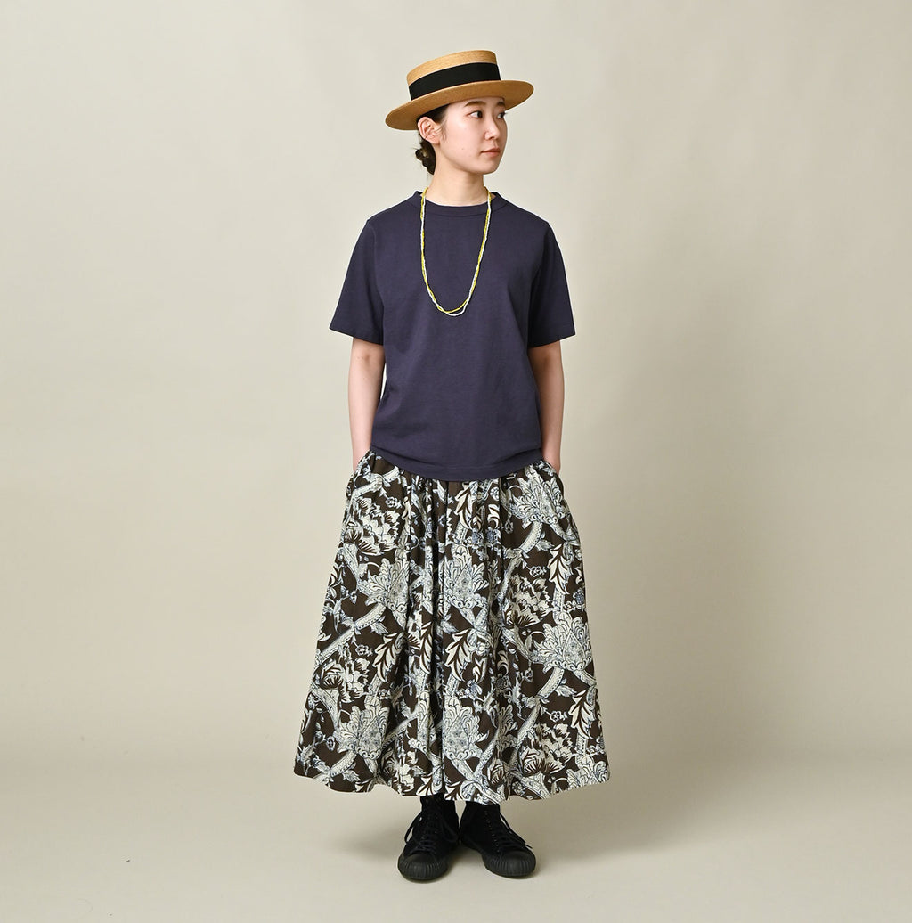 Indian Khadi Flower Sarasa Print Easy Gather Skirt Female Model