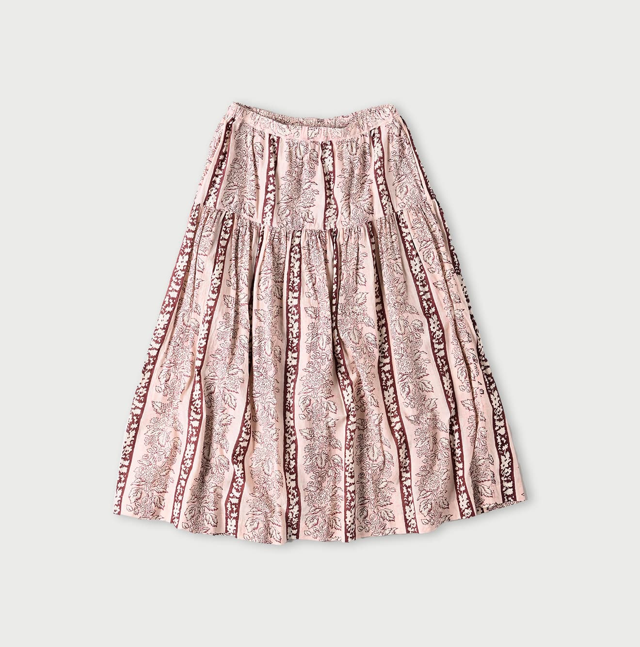 Indian Striped Flower Block Print Tiered Skirt