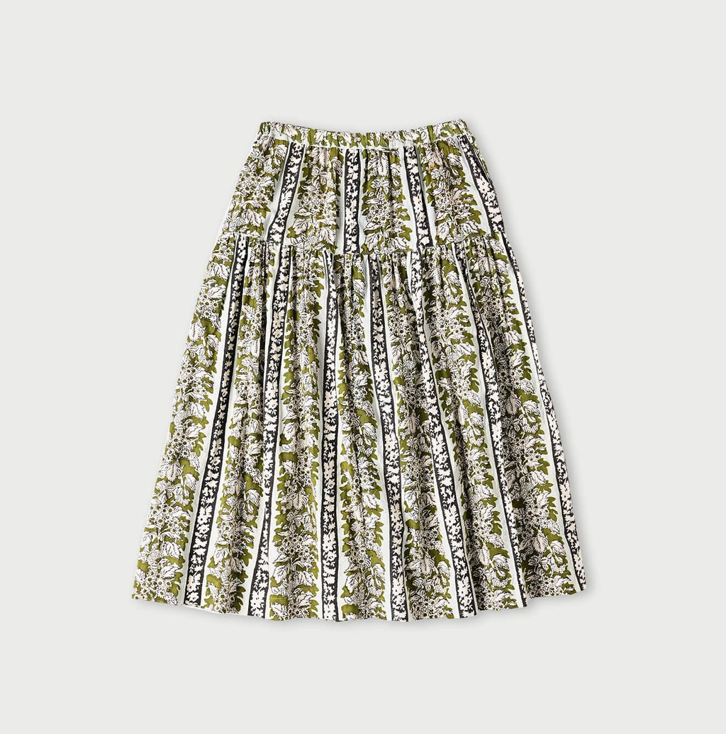 Indian Striped Flower Block Print Tiered Skirt Back