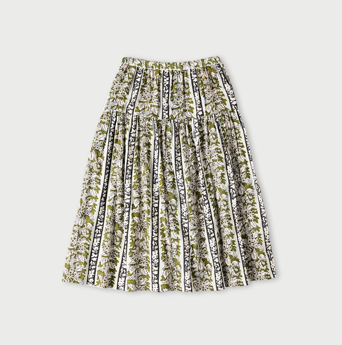 Indian Striped Flower Block Print Tiered Skirt Back