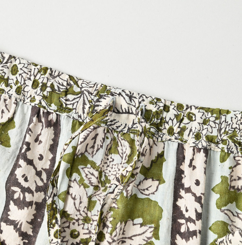 Indian Striped Flower Block Print Tiered Skirt Detail