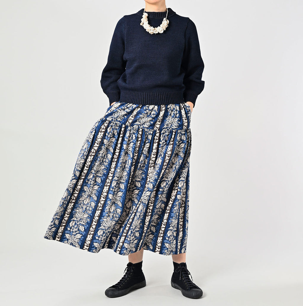 Indian Striped Flower Block Print Tiered Skirt Female Model