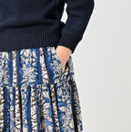 Indian Striped Flower Block Print Tiered Skirt Detail