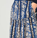 Indian Striped Flower Block Print Tiered Skirt Detail