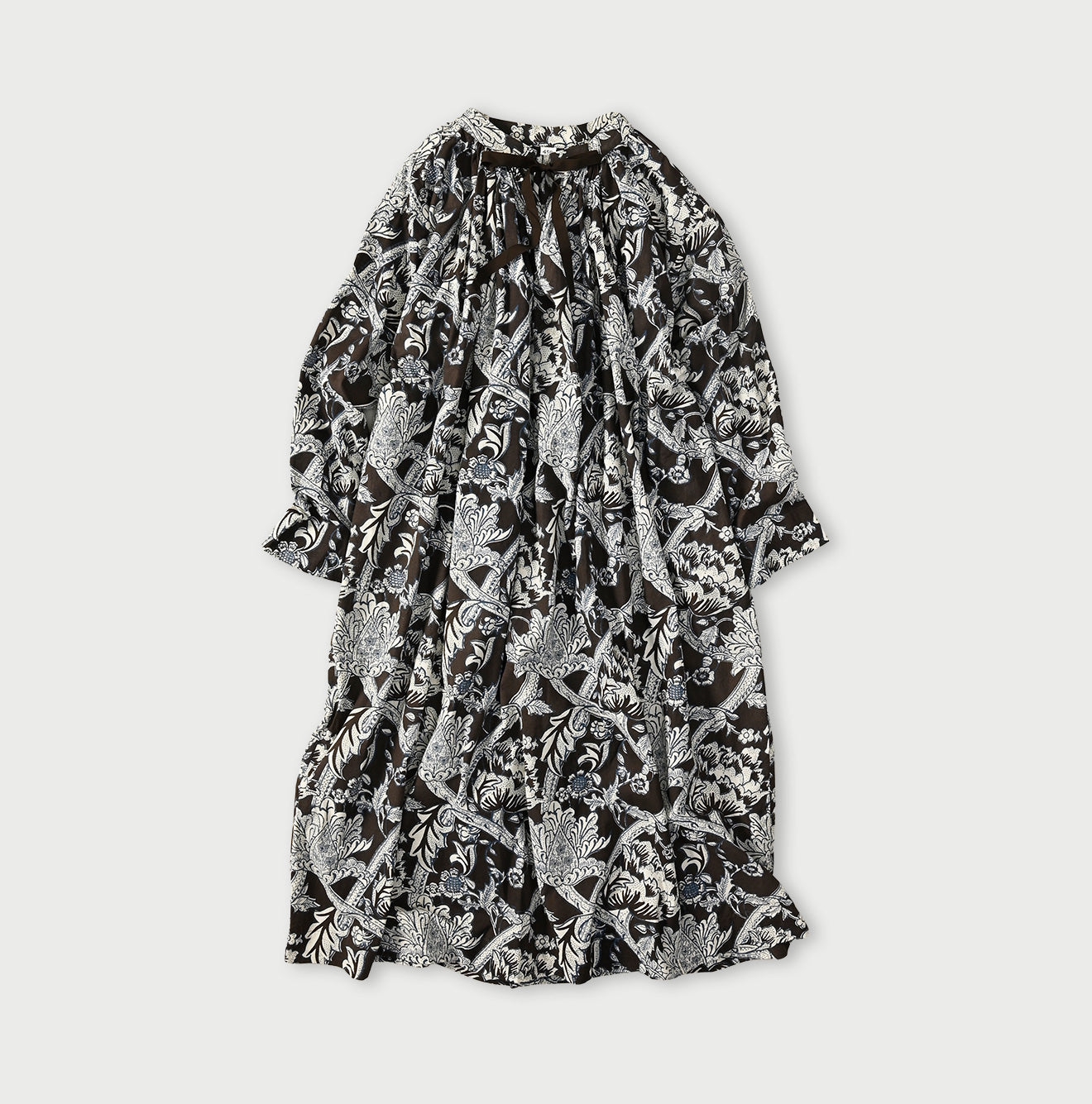 Indian Khadi Flower Sarasa Print Chou Chou Smock Dress Brown