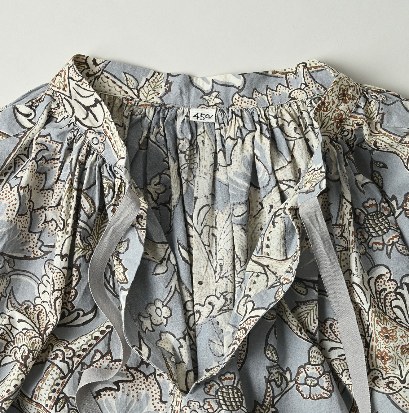 Indian Khadi Flower Sarasa Print Chou Chou Smock Dress Detail
