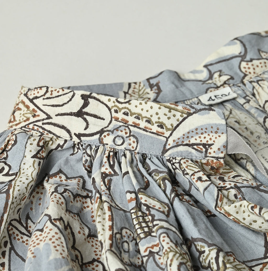 Indian Khadi Flower Sarasa Print Chou Chou Smock Dress Detail