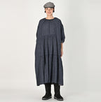 Indigo Fuwafuwa Double Woven Tiered Dress Female Model