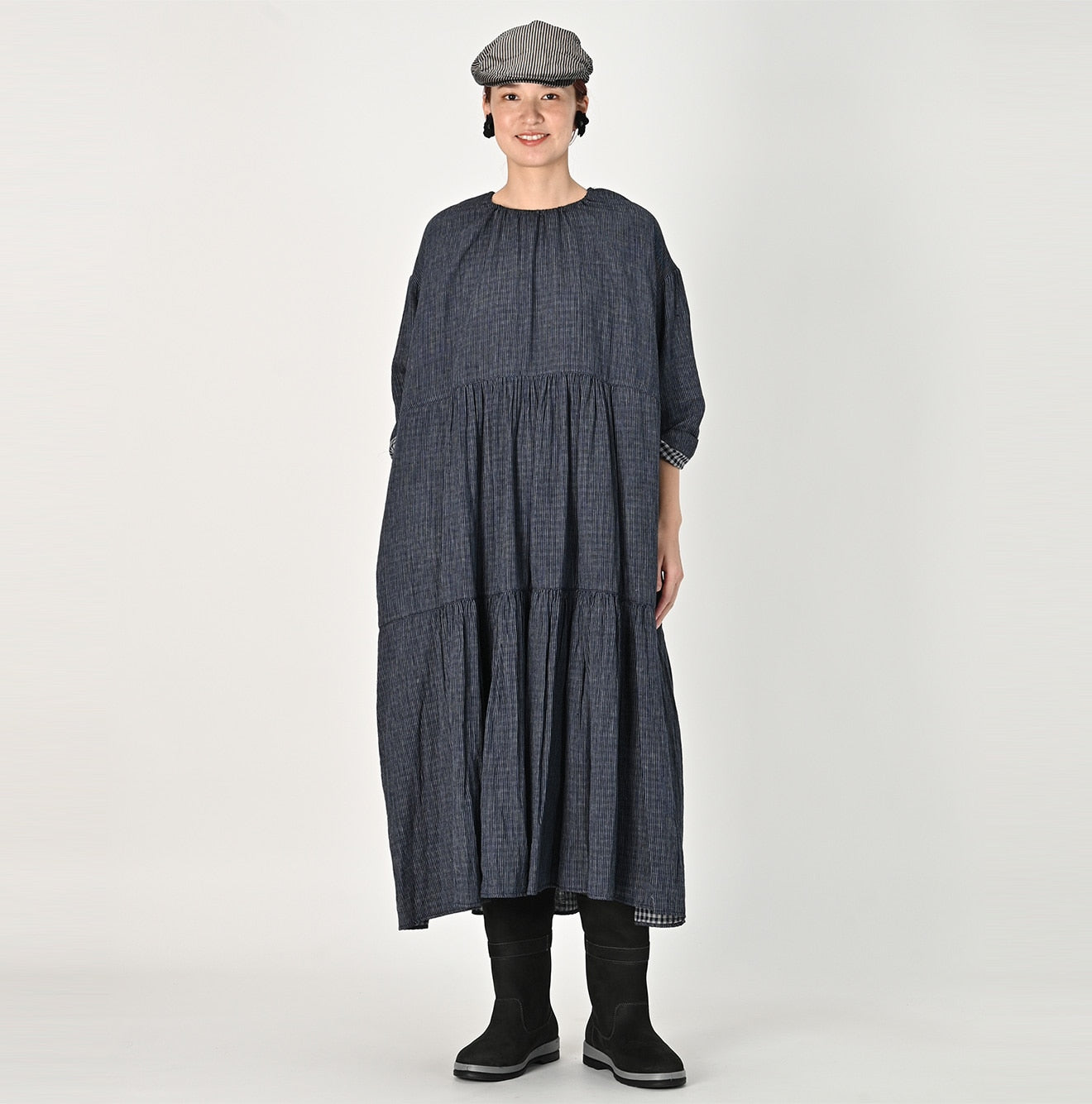 Indigo Fuwafuwa Double Woven Tiered Dress Female Model