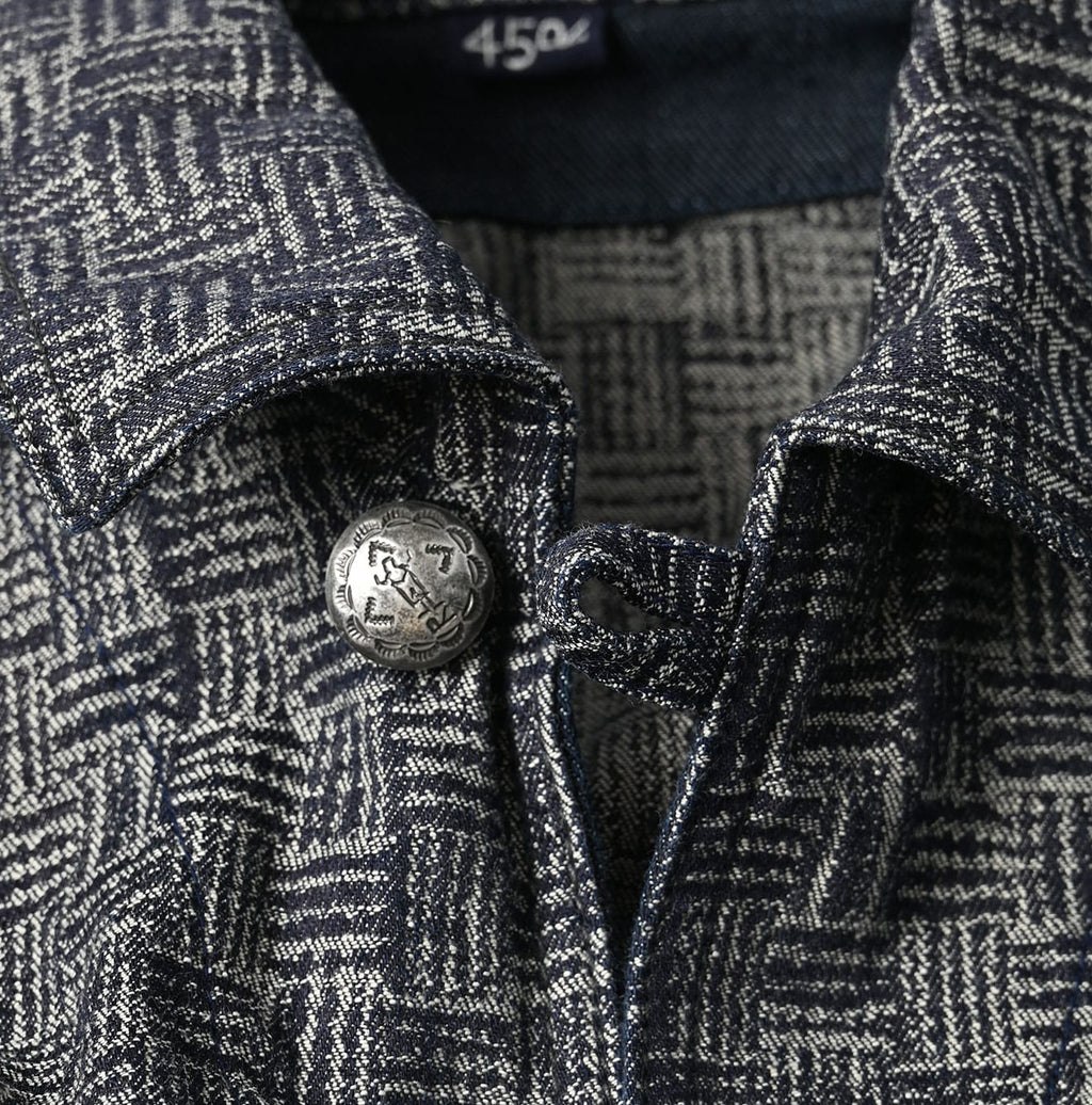 Indigo Basket Pattern Jacquard Dress Detail