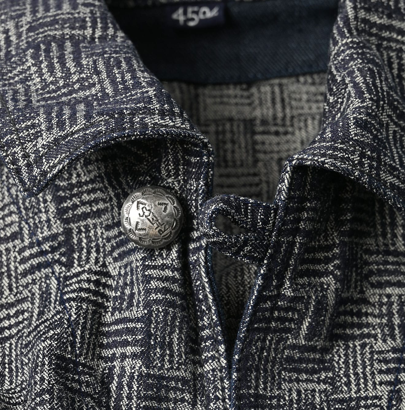 Indigo Basket Pattern Jacquard Dress Detail